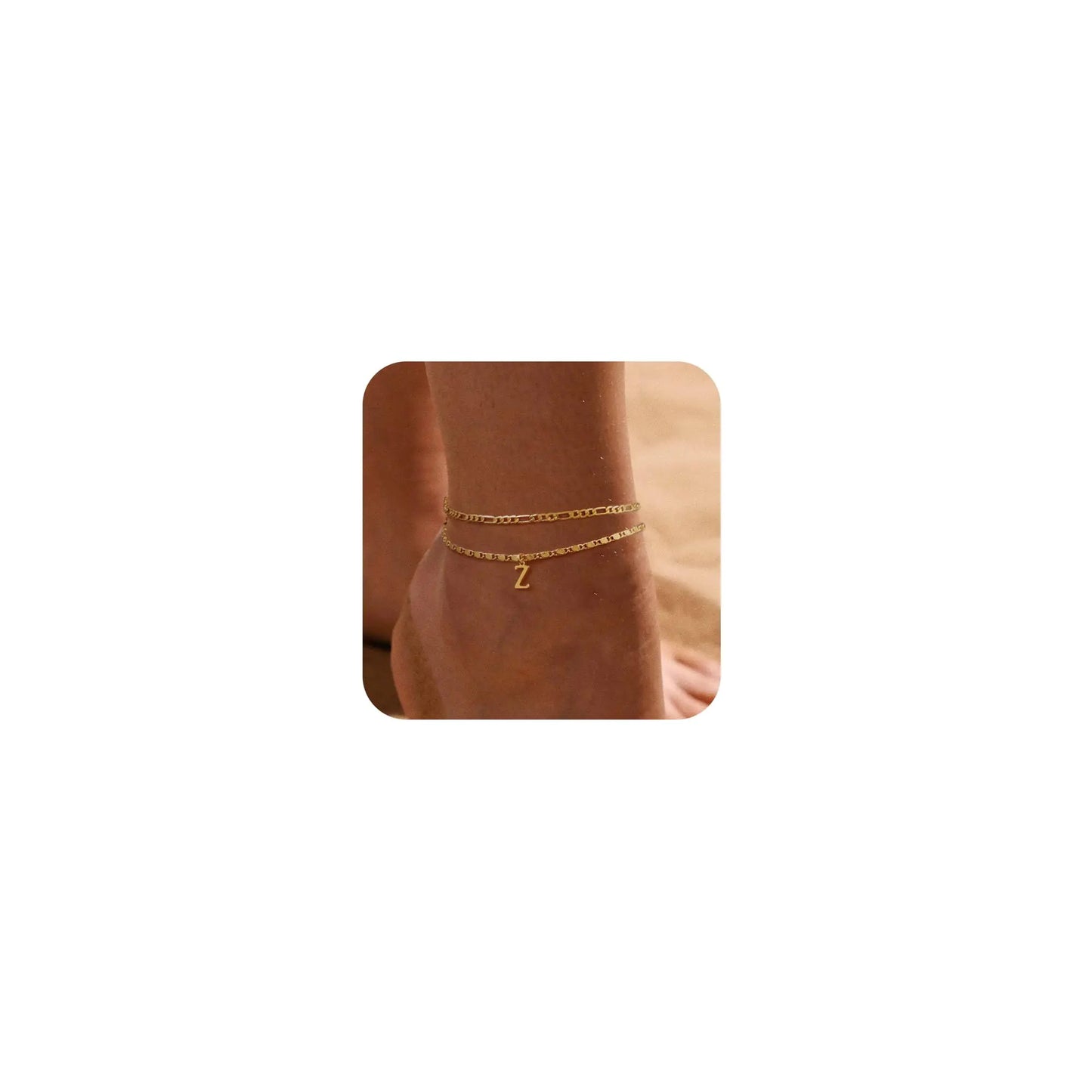 Tasiso Initial Ankle Bracelets for Women,Layered Waterproof Anklet for Women 14K Gold Filled Anklets Layering Thin Figaro Letter Anklet Summer Jewelry Gifts for Women