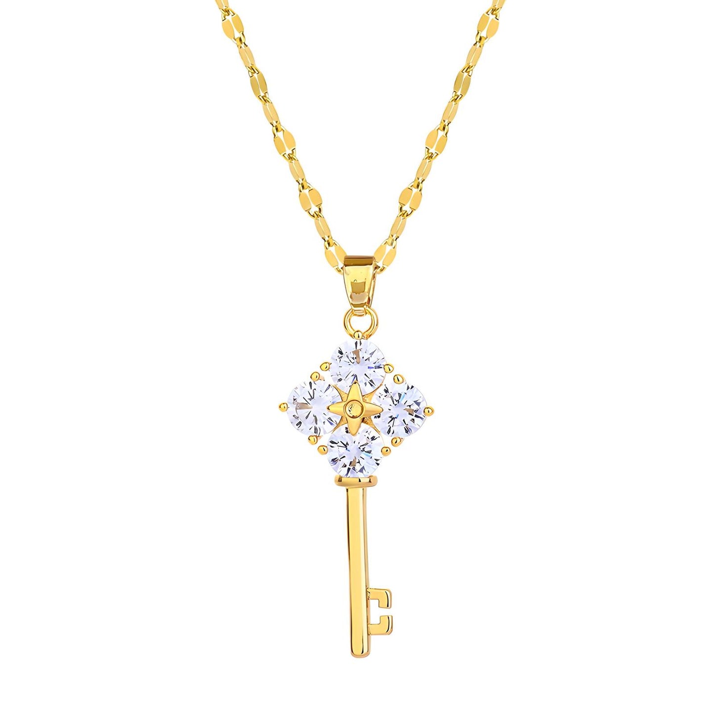 Key Pendant Necklace & Heart Bead Bracelet Set – Gold Plated