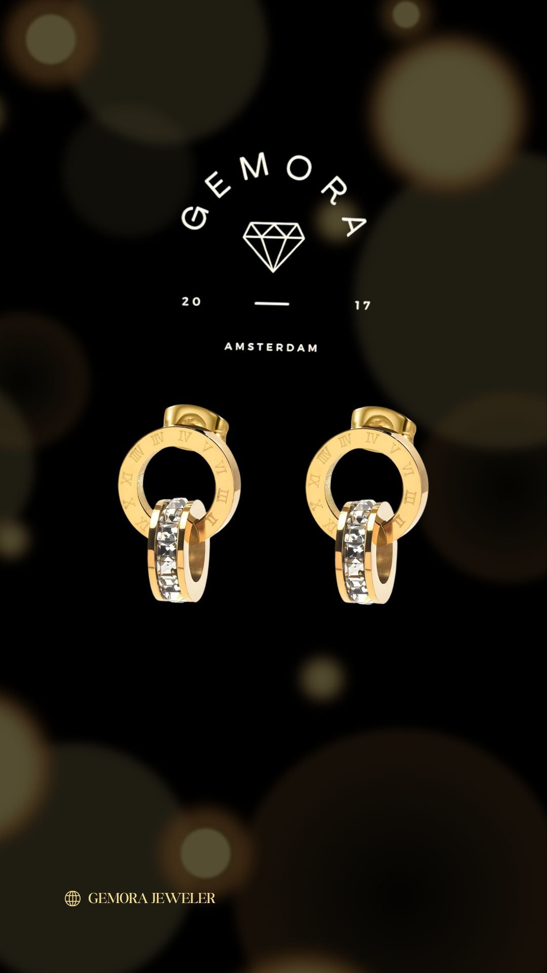Gemora Special - 18K Vergulde Romeinse Kristal Oorbellen