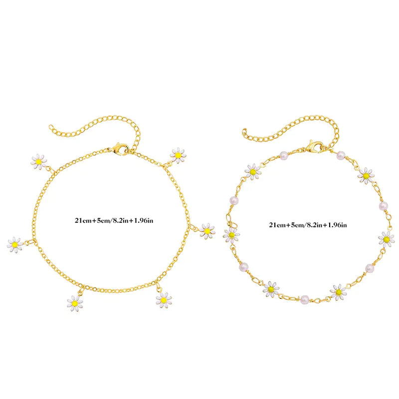 Handmade Bohemian Daisy Anklets for Women Jewelry
