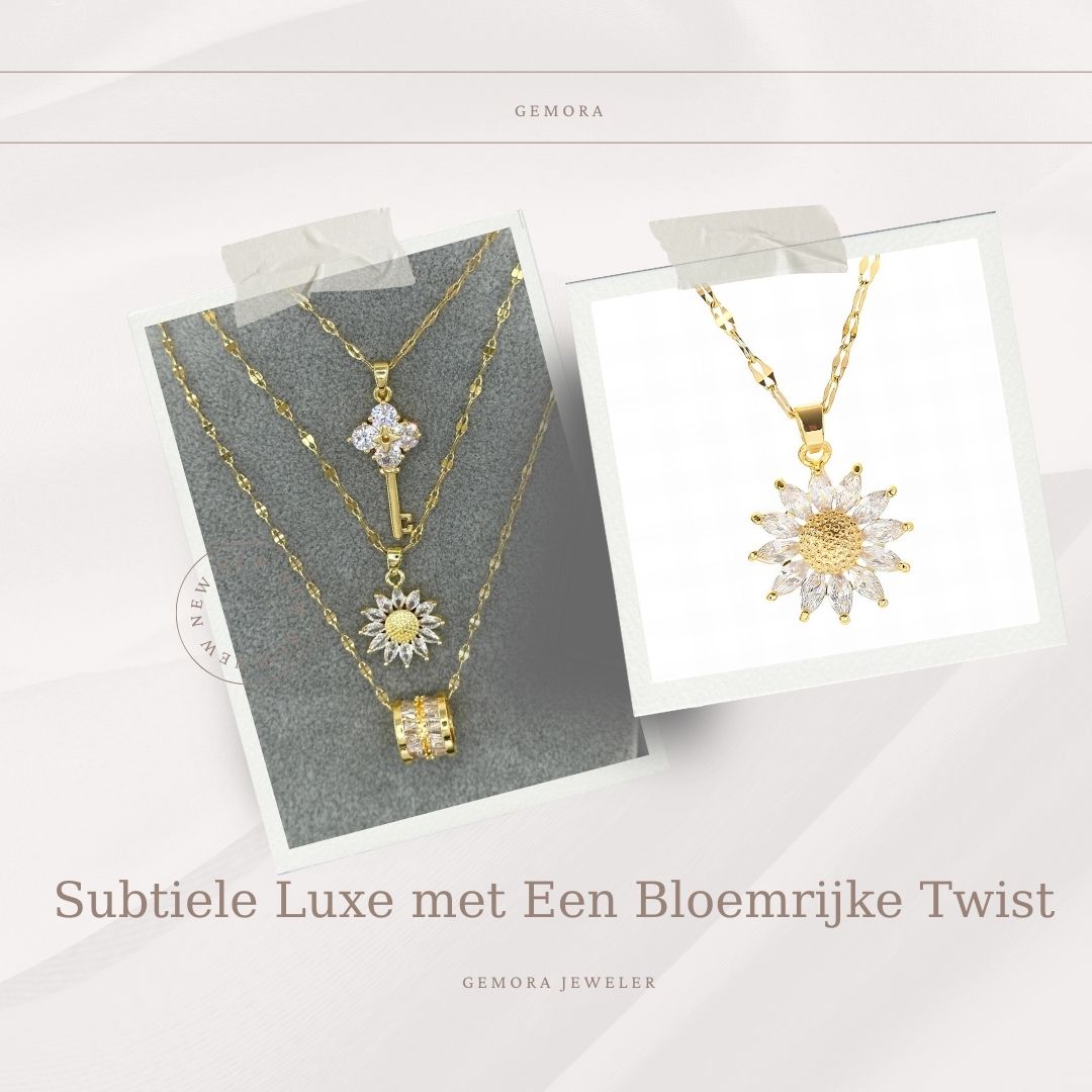 Gemora Special - 18K Goudvergulde "Flower" Halsketting