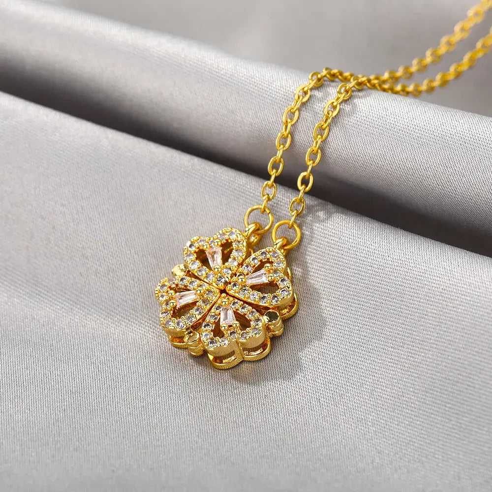 Magnet Heart Four Leaf Clover Pendant Necklace