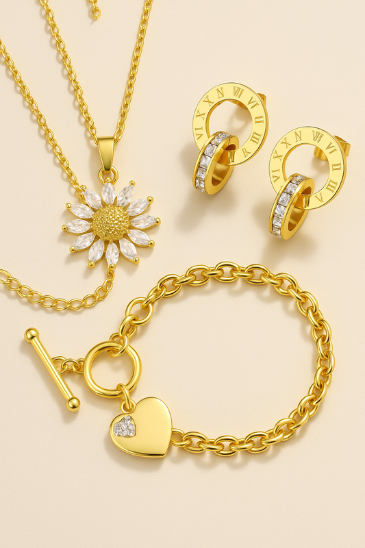 Luxury Gold Jewelry Set – Necklace, Bracelet & Earrings – Gold Plated