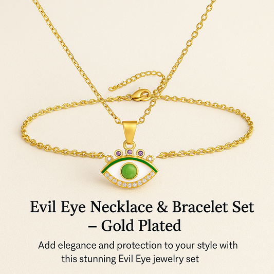 Evil Eye Necklace & Bracelet Set – Gold Plated