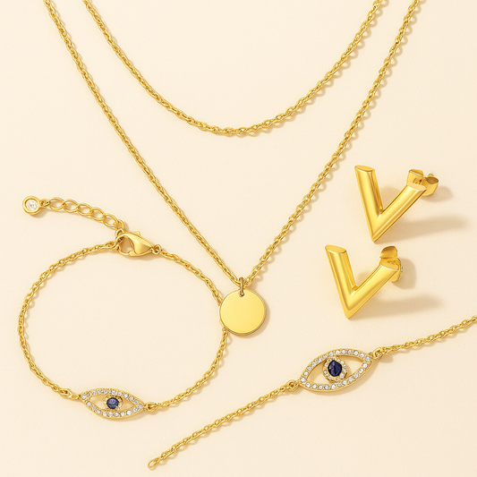 Trendy Gold Jewelry Set – Necklace, Bracelet & Earrings – Gold Plated