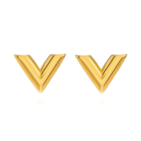 Gemora Special - 18K Vergulde "Letter V" Oorbellen