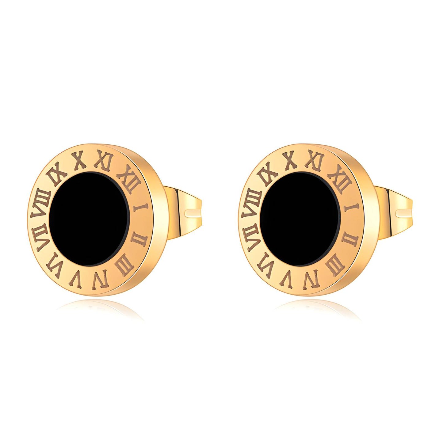 Black Roman Numeral Jewelry Set – Necklace, Bracelet & Earrings – Gold Plated