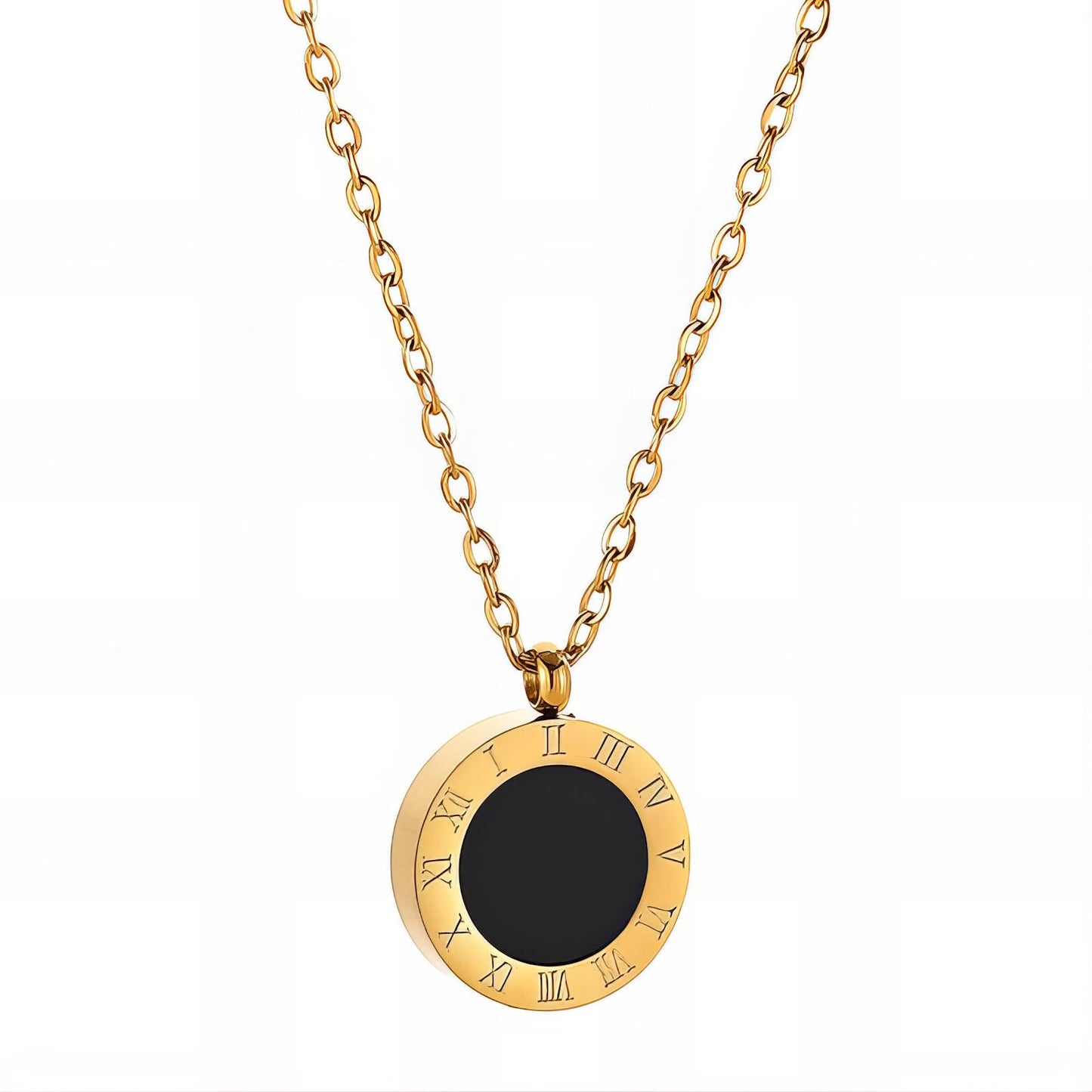 Black Roman Numeral Jewelry Set – Necklace, Bracelet & Earrings – Gold Plated