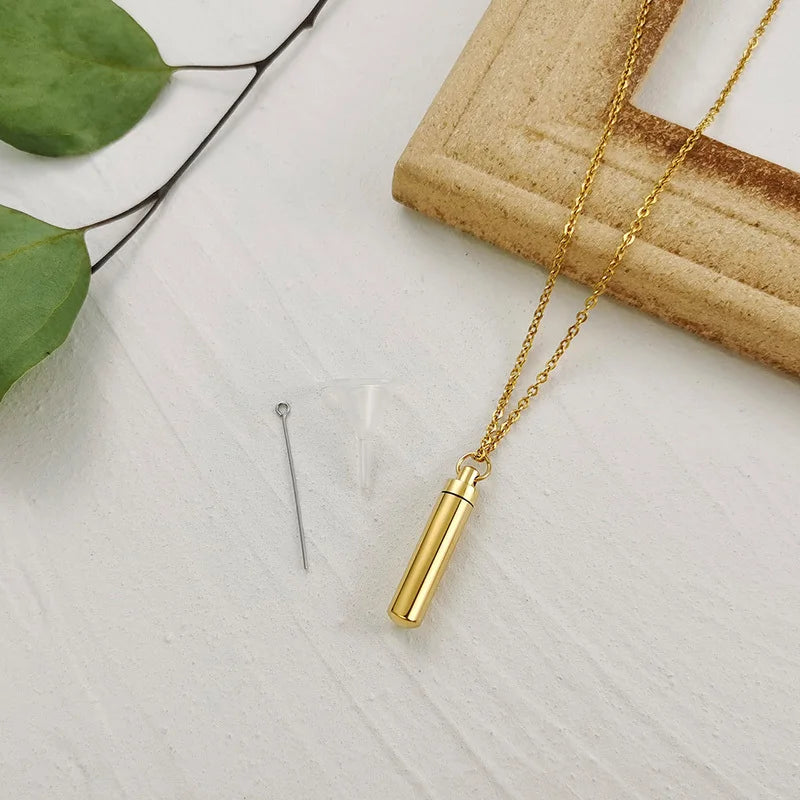 Vnox Minimalist Urn Cremation Necklaces for Men Women,Hollow Tube Memorial Ashes Pendant Vial, Keepsake Gift Perfume Holder