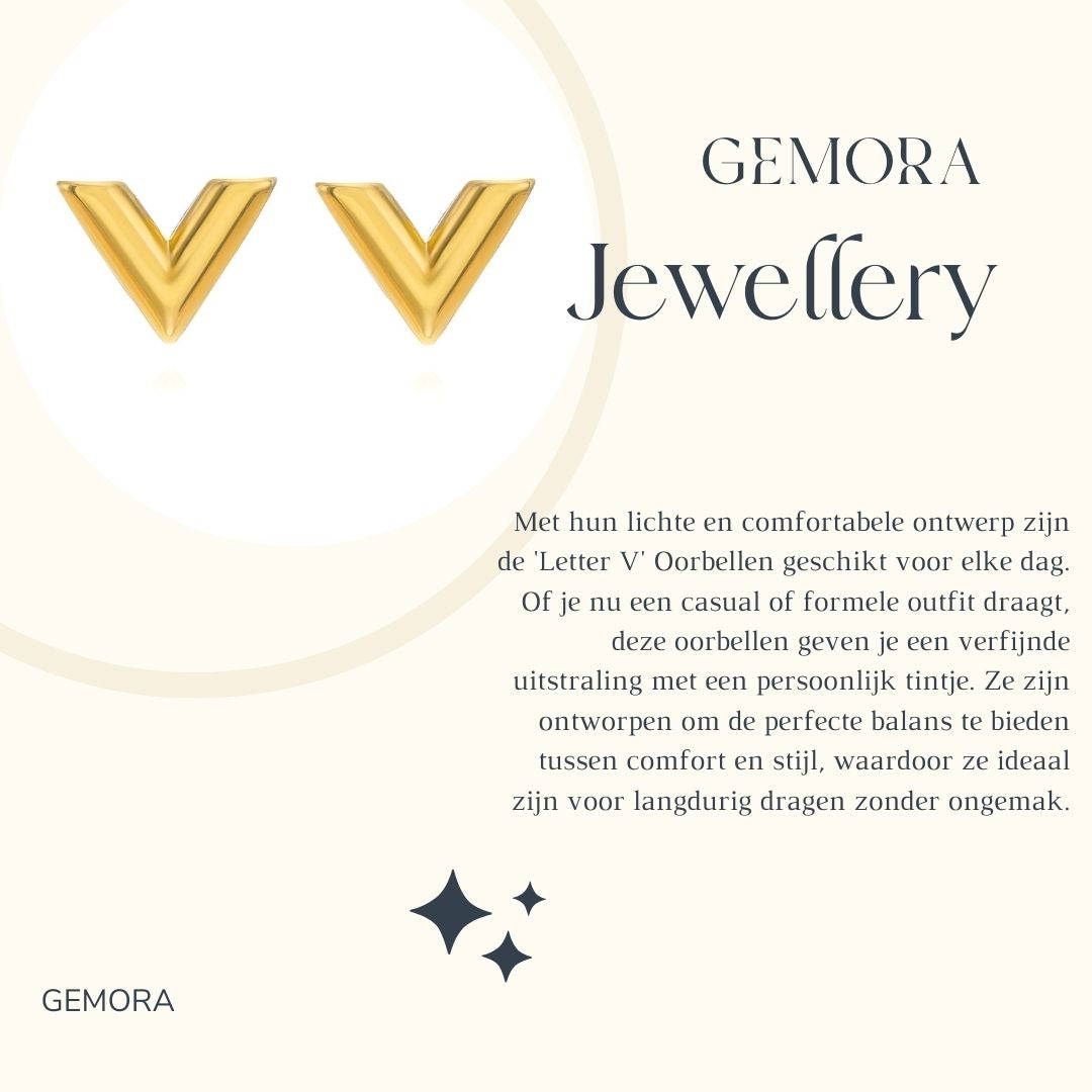 Gemora Special - 18K Vergulde "Letter V" Oorbellen