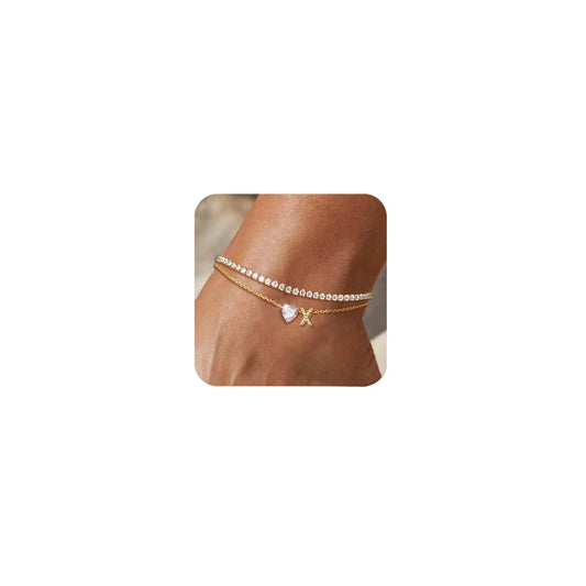 ABDOT Gold Initial Ankle Bracelets for Women Waterproof 14K Gold Filled Layered Anklets for Women Non Tarnish Womens Anklets Adjustable Letter Anklets for Women Large Ankle Summer Beach Foot Jewelry