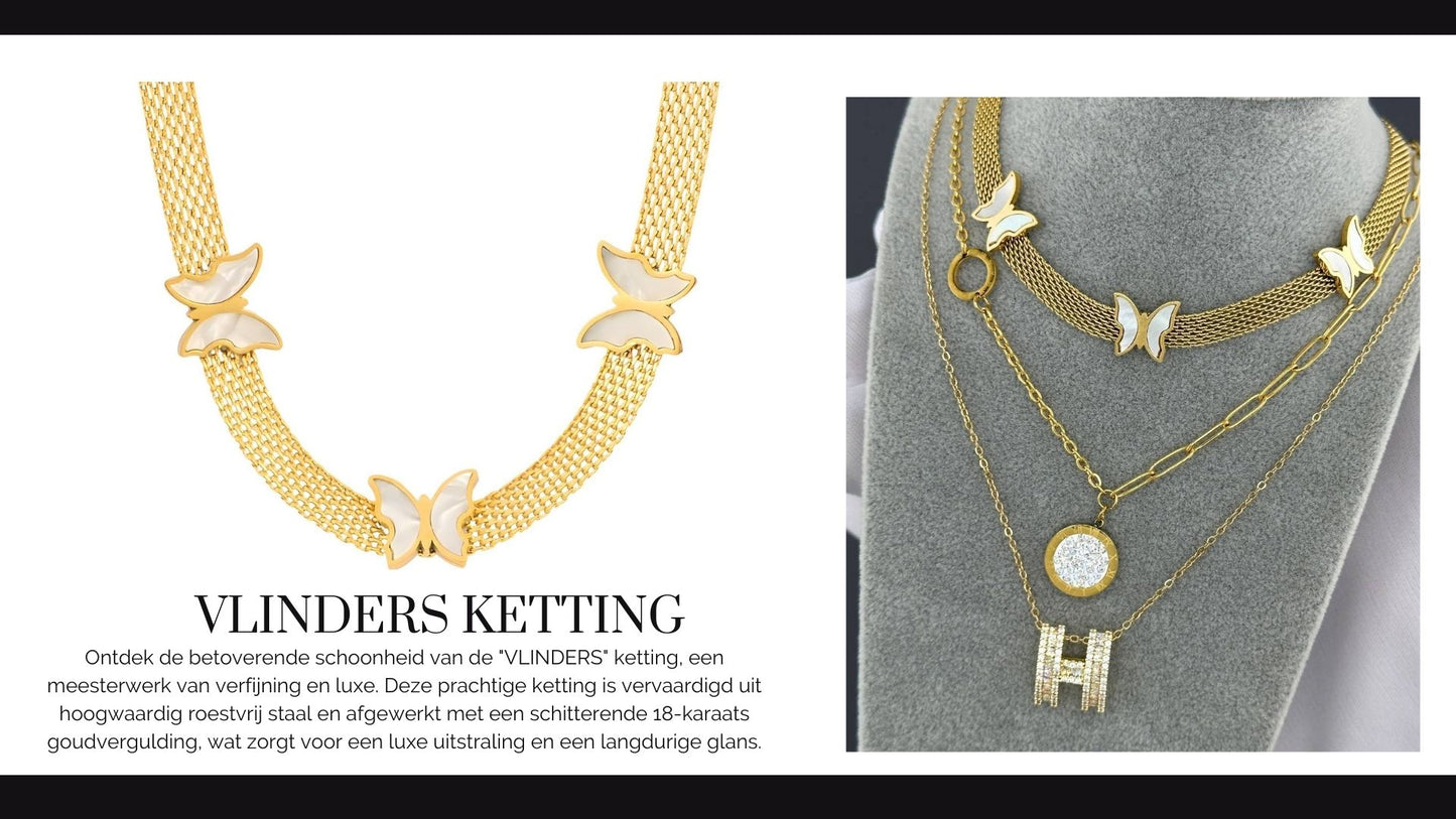 Gemora Special - 18K Vergulde "Vlinders" Halsketting