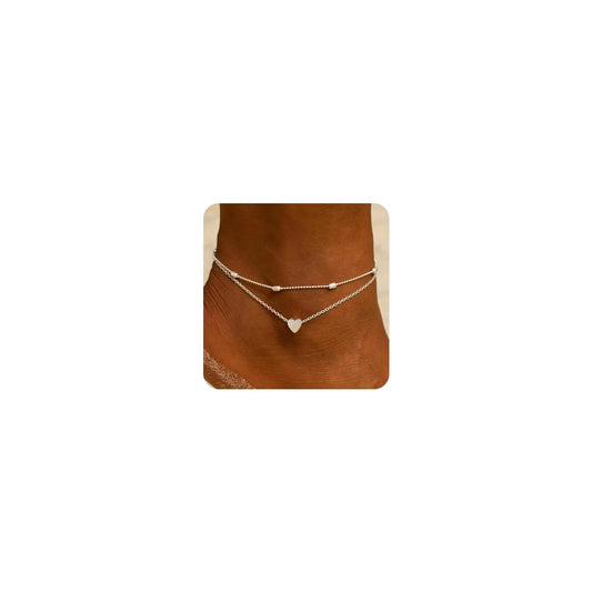 MIDEEO Gold/Silver Ankle Bracelets for Women14K Gold Anklets for Women Waterproof Cuban Link Heart Beads Herringbone Rhinestone Anklets Set Layered Anklet Bracelets for Women Gold Jewelry Gift